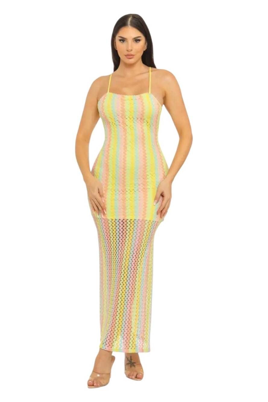 Julia by LoveJ Pastel Chevron Knit Cami Maxi Dress, Large